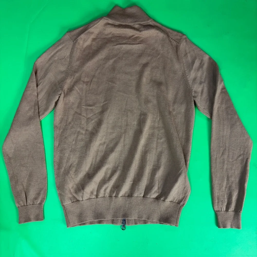 Uniqlo 100% Virgin Wool Full Zip Cardigan Womens M/L Tan Lightweight Sweater EUC